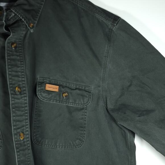 Carhartt Men S09 Oakman 2XL Olive Green Long Sleeve Button Up HeavyWeight Shirt - Picture 6 of 14